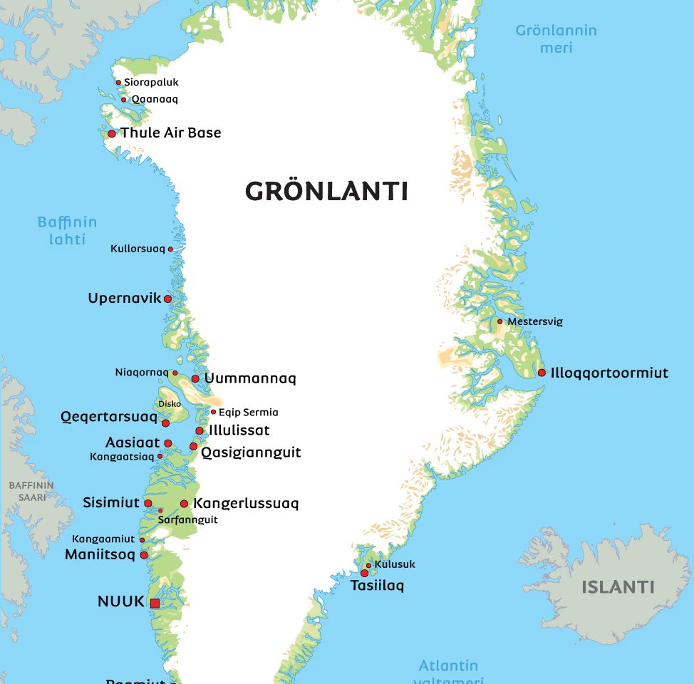 grönlanti kartta Kartta Grönlannista: kts. esim. kaupunkien sijainti kartasta grönlanti kartta