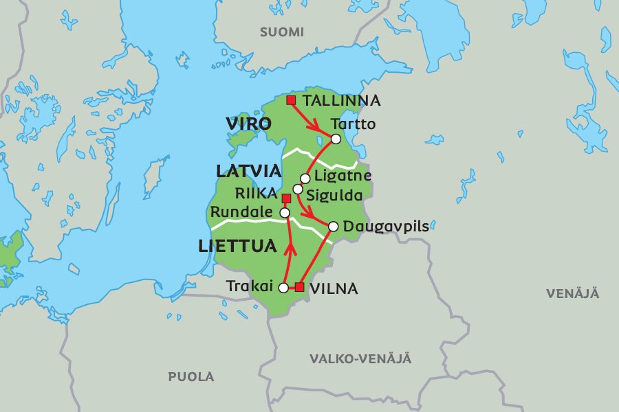 kartta vilna Baltian kierros   Viro, Latvia ja Liettua