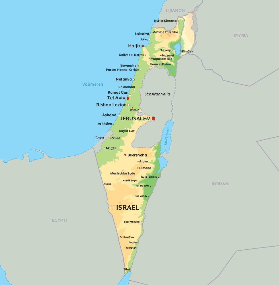 Kartta Israelista: kts. esim. kaupunkien sijainti kartasta