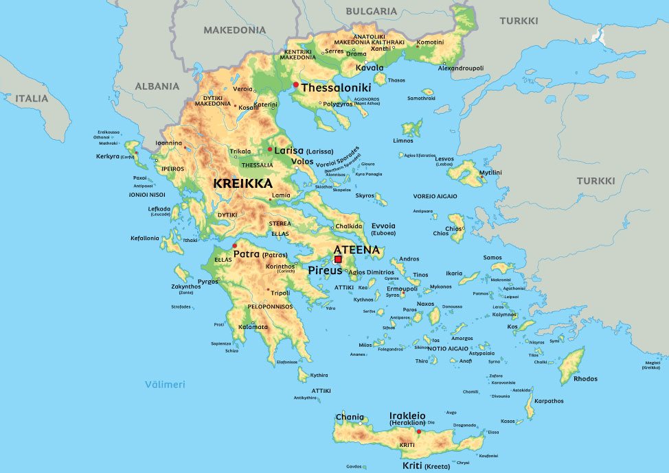 Kartta Kreikasta: kts. esim. kaupunkien sijainti kartasta